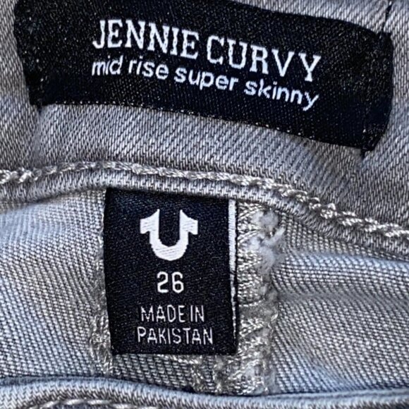 True Religion Jennie Curvy Super Skinny Jeans Womens Size 26 Raw Hem Gray - Picture 8 of 9